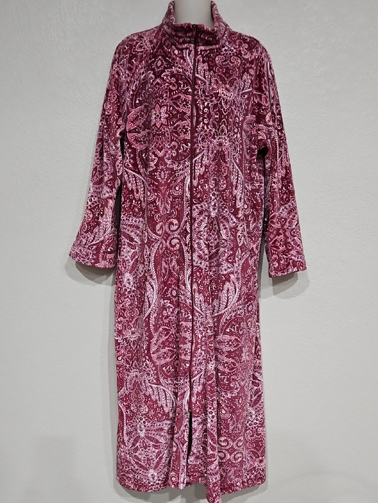 Miss Elaine Other - Miss Elaine | Women's Burgundy Pink Paisley Plush Zip-Front Loungewear Robe Sz L